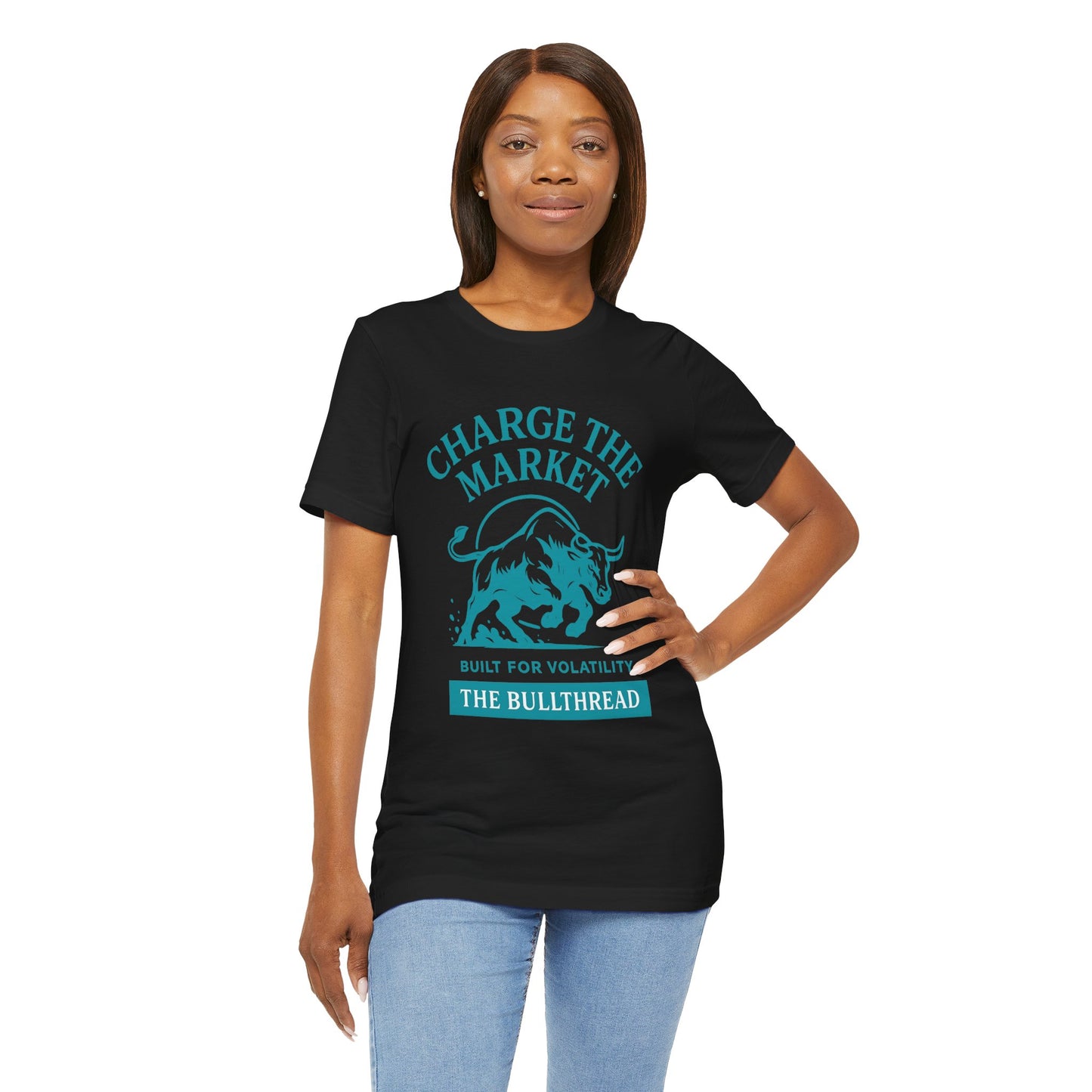 Premium Crypto Investor Shirt - Charge the Market Turquoise Bull Graphic by TheBullThread
