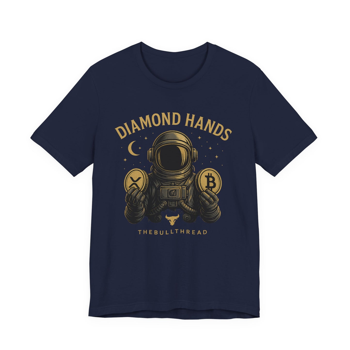 Premium Space Crypto T-Shirt – Bitcoin XRP Astronaut Diamond Hands Design by TheBullThread