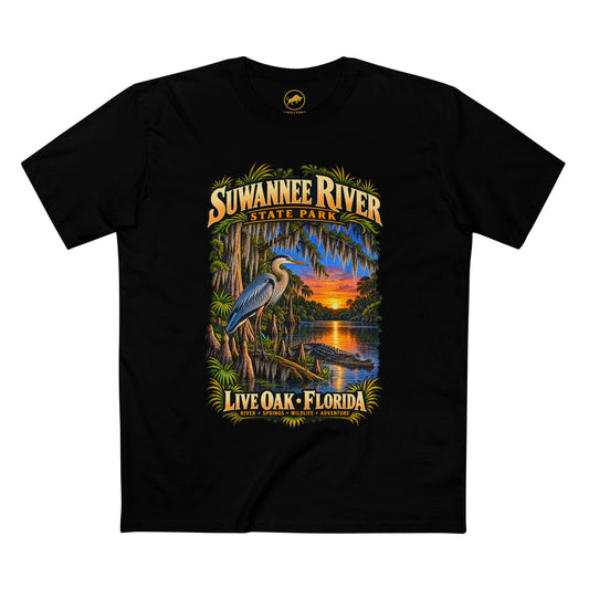 Suwannee River State Park Shirt, Live Oak Florida River Confluence Railroad Bridge and Canoe Tee.