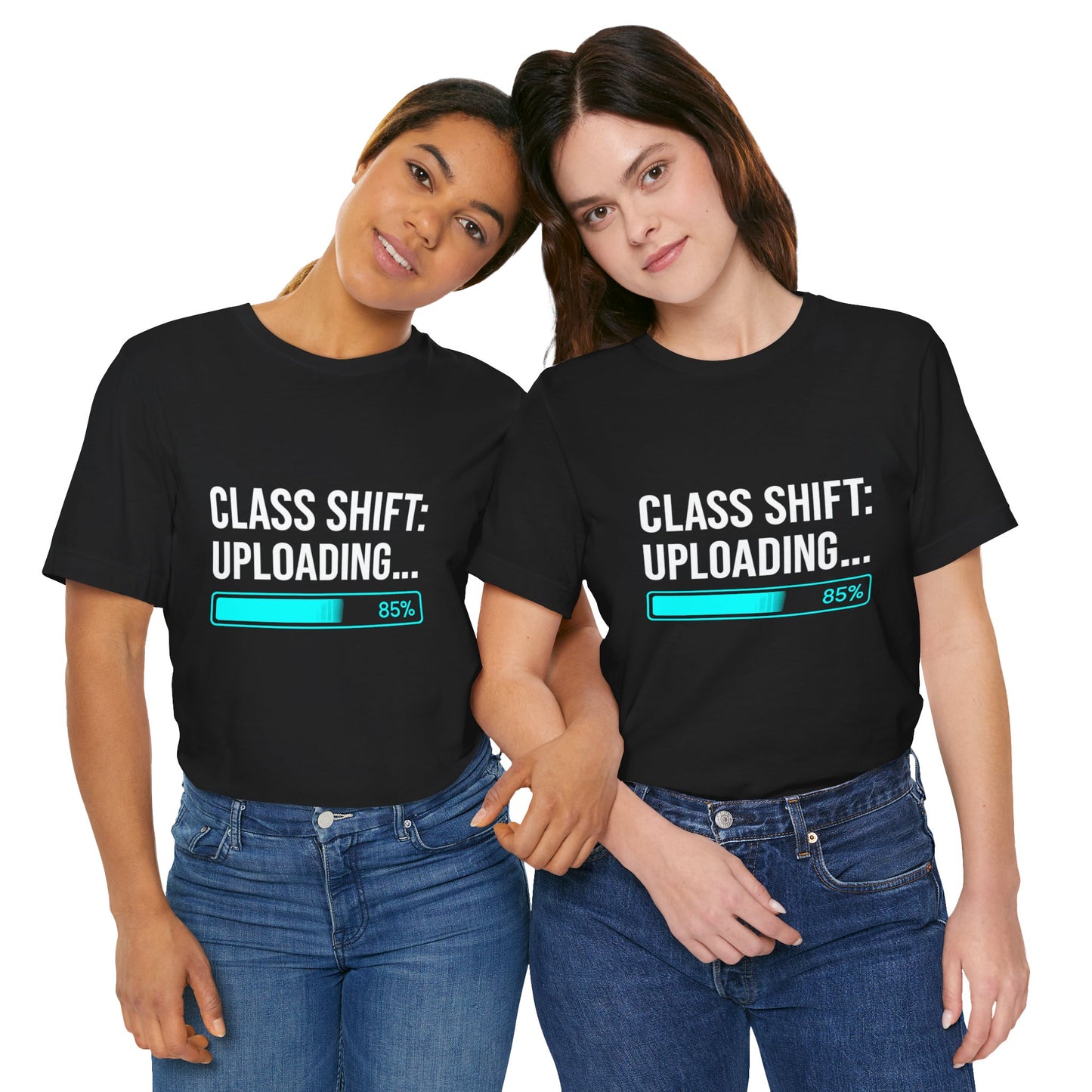 Premium Crypto Investor Shirt – “Class Shift: Uploading…” Neon Progress Bar Design by TheBullThread