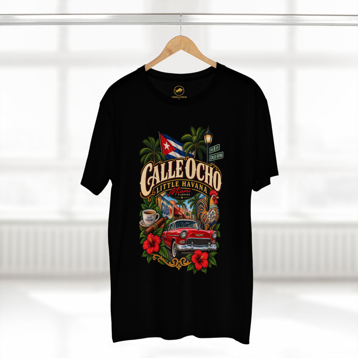 Calle Ocho Little Havana Shirt, Miami Florida Cuban Culture Classic Car Graphic Tee, Cuban Coffee Travel Gift.