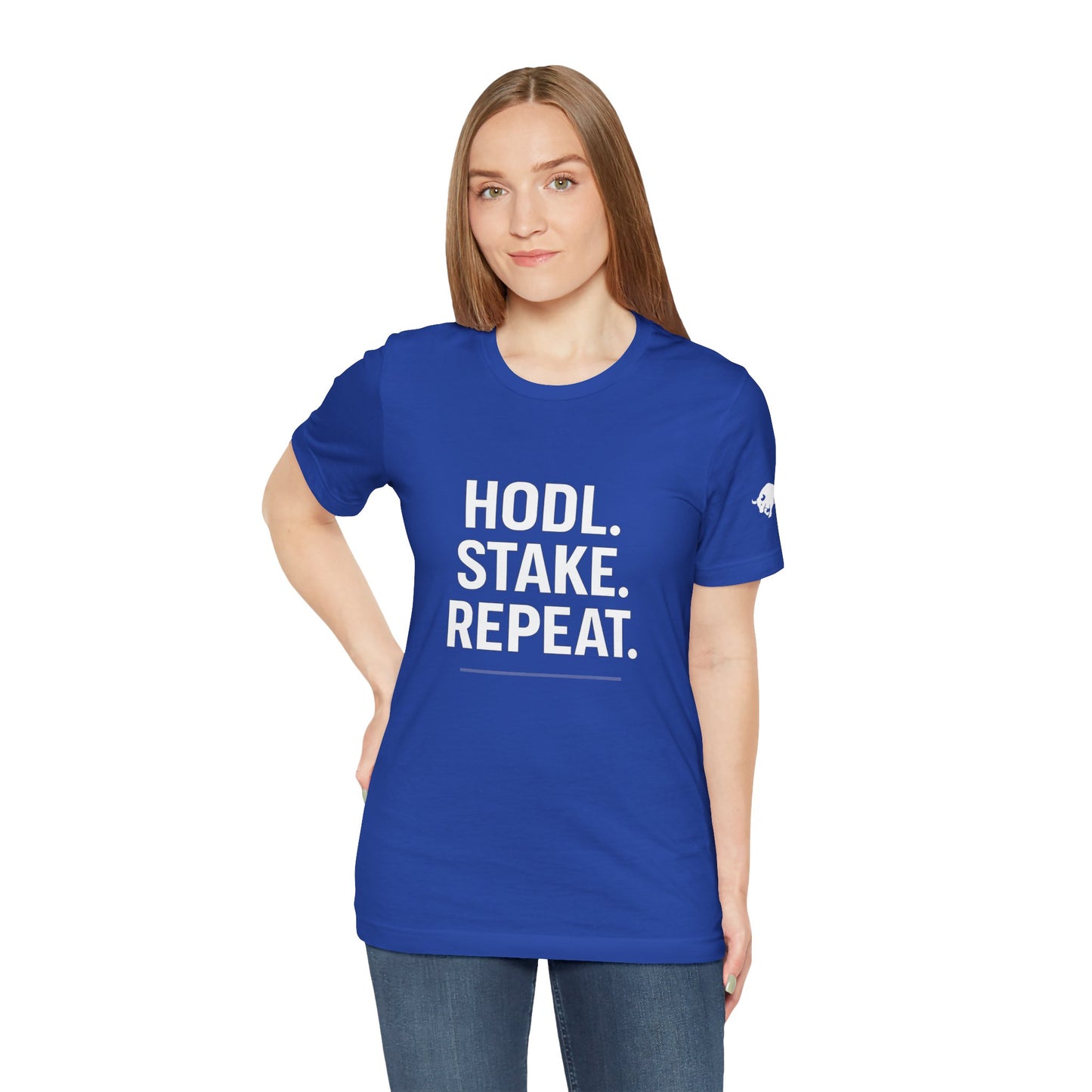 Premium Crypto Tee – HODL Stake Repeat Minimalist Streetwear by TheBullThread