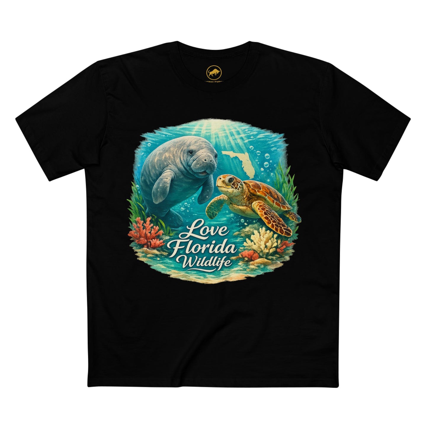 Love Florida Wildlife Shirt, Manatee and Sea Turtle Tee, Florida Coastal Graphic T-Shirt, Premium AS Colour 5001 Nature Gift.