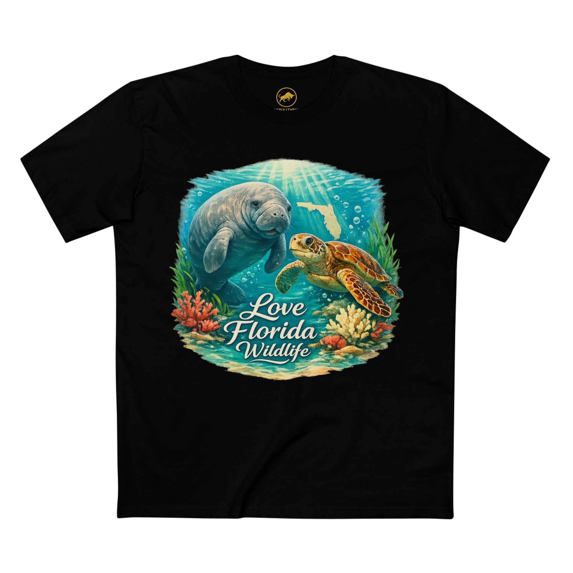 Love Florida Wildlife Shirt, Manatee and Sea Turtle Tee, Florida Coastal Graphic T-Shirt, Premium AS Colour 5001 Nature Gift.