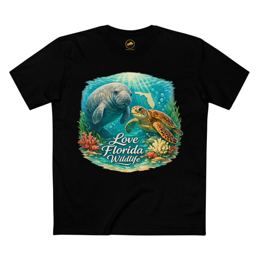 Love Florida Wildlife Shirt, Manatee and Sea Turtle Tee, Florida Coastal Graphic T-Shirt, Premium AS Colour 5001 Nature Gift.