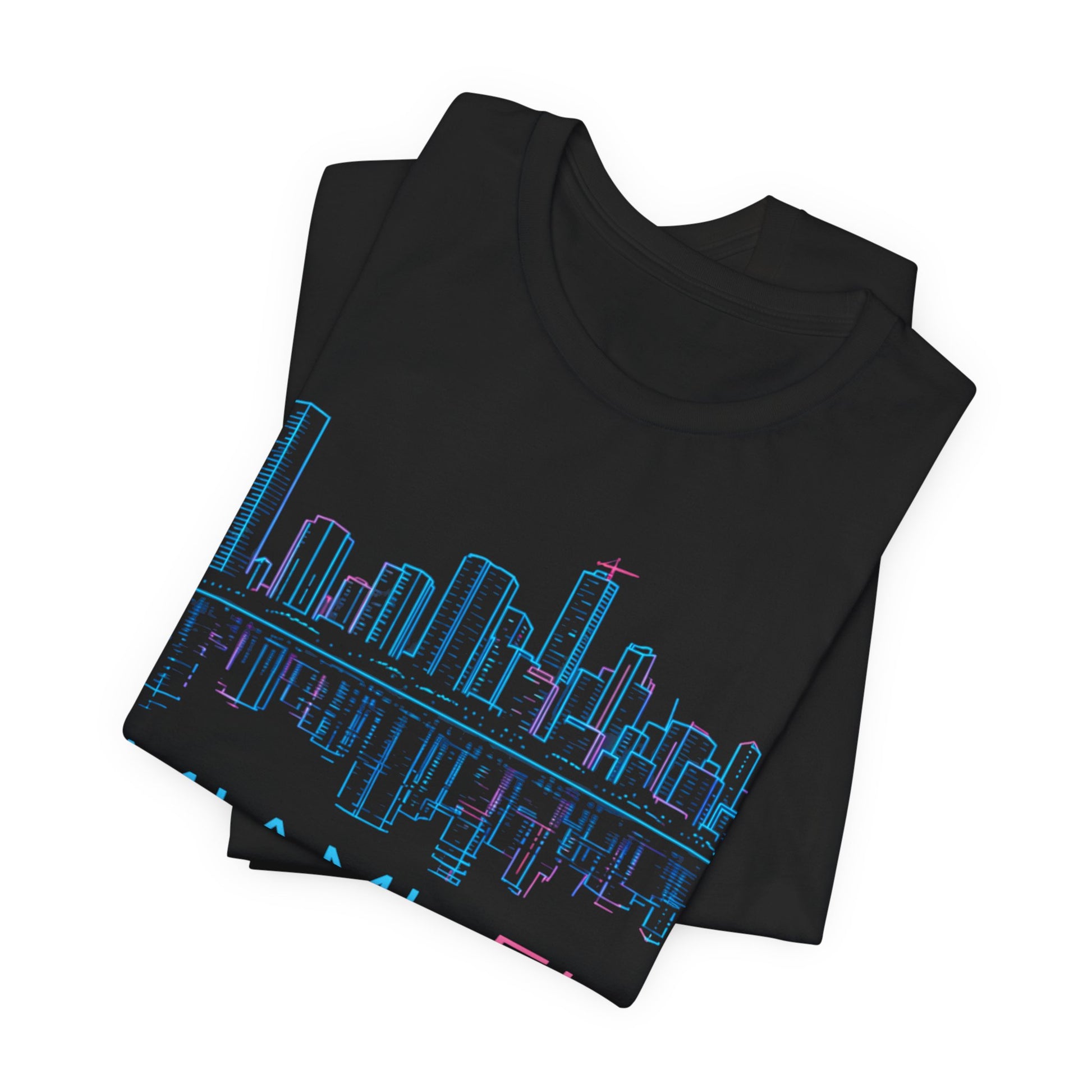 Miami Skyline Shirt Neon Outline - Miami FL Shirt | Biscayne Bay Miami Tee | Florida Streetwear Shirt - Premium Miami Graphic Tee.