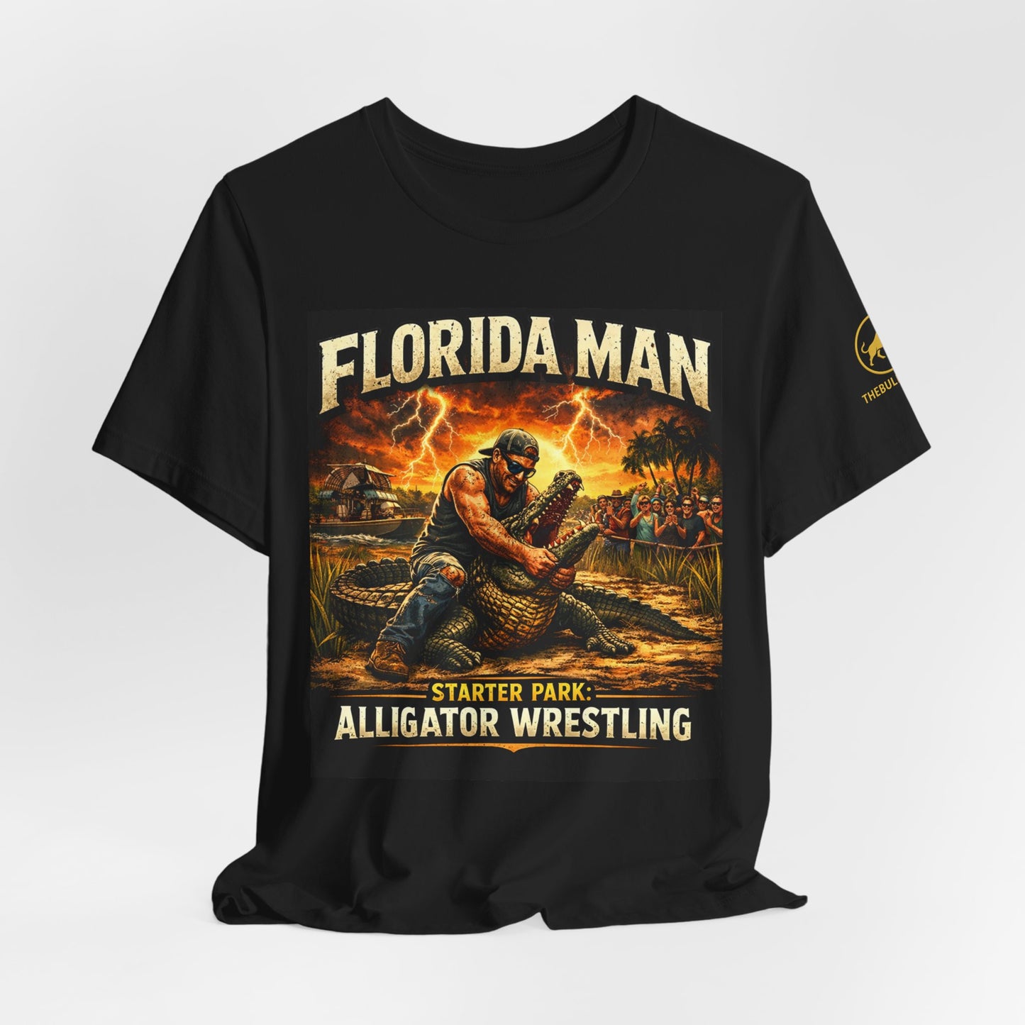 Florida Man Alligator Wrestling Shirt, Funny Florida Meme Tee, Gator Wrestler Graphic T-Shirt, Everglades Swamp Humor Shirt.