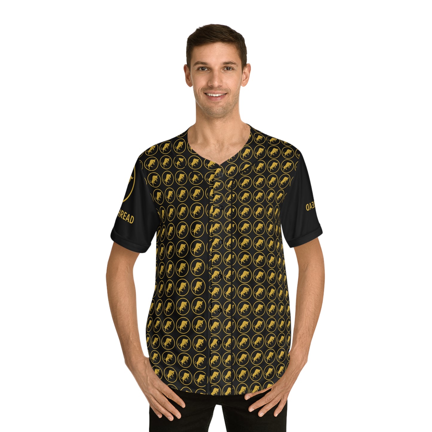 Premium Jersey by TheBullThread - All Over Print Golden Bull Streetwear Baseball Jersey | Luxury Crypto Fashion Shirt for Men