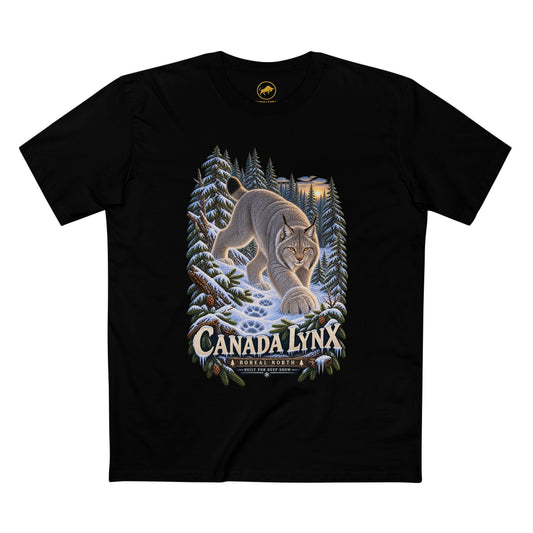 Canada Lynx T-Shirt, Boreal Forest Wildlife Graphic, Deep Snow Wild Cat Design