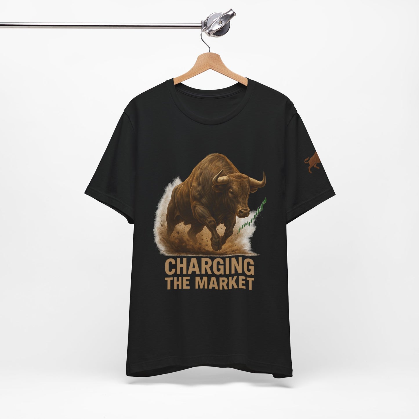 Premium Crypto Trading Tee - Charging the Market Brown Fur Bull Graphic by TheBullThread