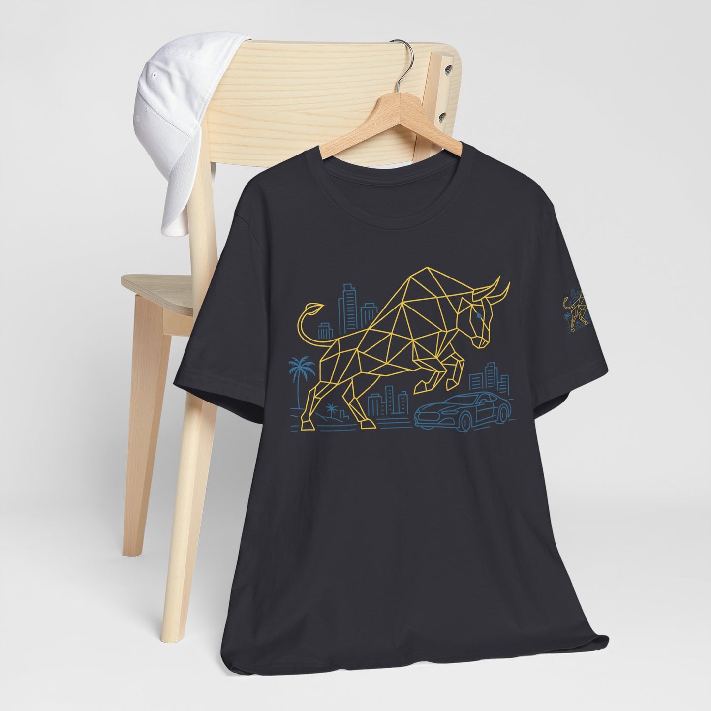 Premium Crypto T-Shirt - Bullish Freedom Gold & Blue Bull Print by TheBullThread