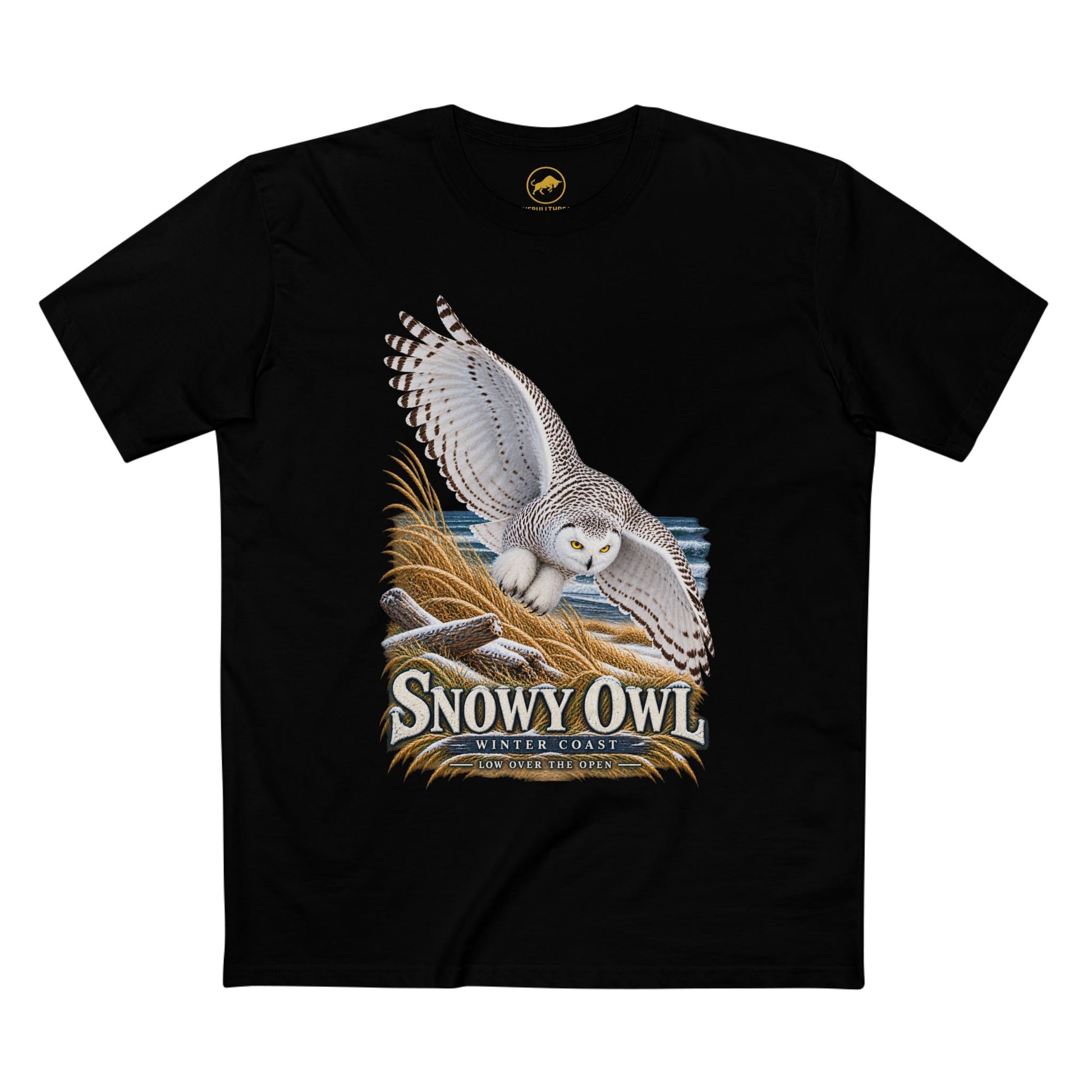 Snowy Owl Birding T-Shirt - Winter Coast Wildlife Graphic Tee, Bubo scandiacus.