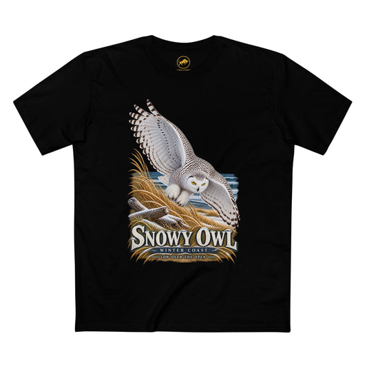 Snowy Owl Birding T-Shirt - Winter Coast Wildlife Graphic Tee, Bubo scandiacus.