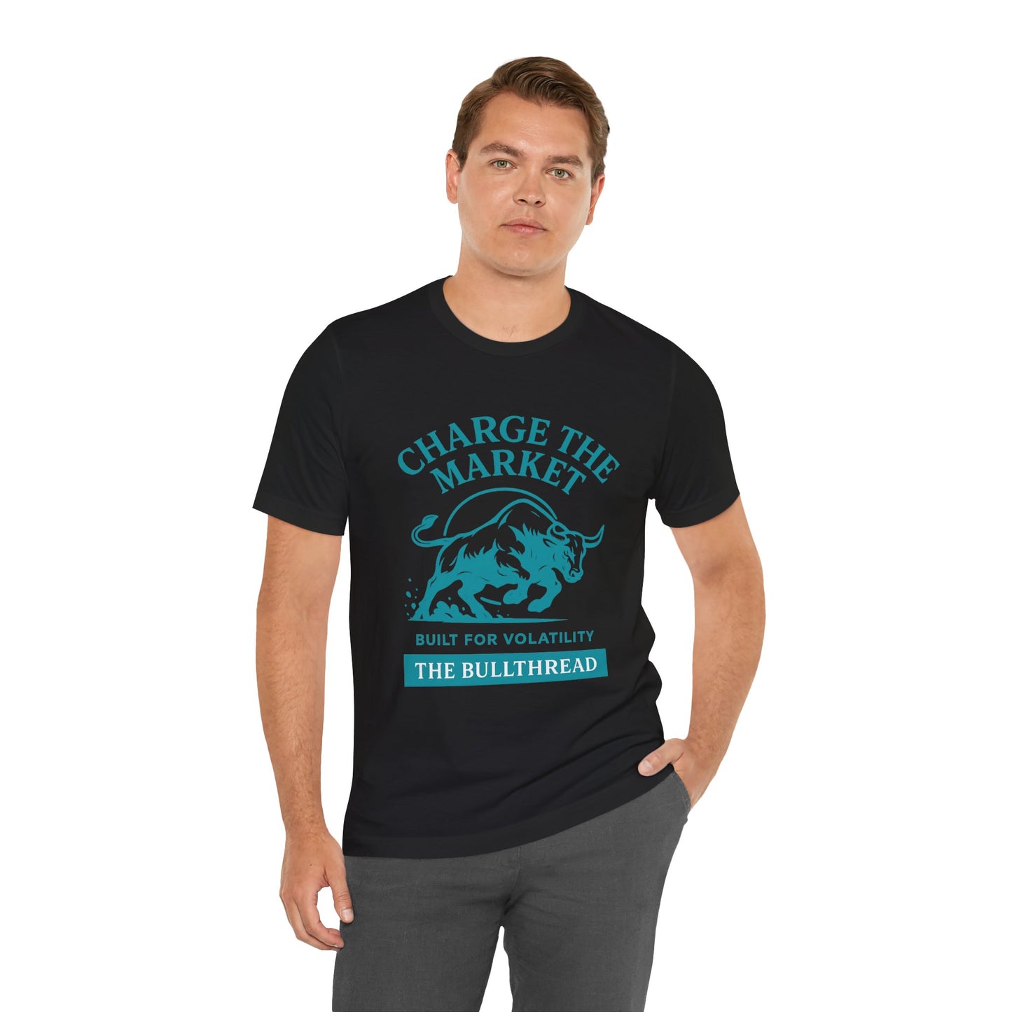 Premium Crypto Investor Shirt - Charge the Market Turquoise Bull Graphic by TheBullThread
