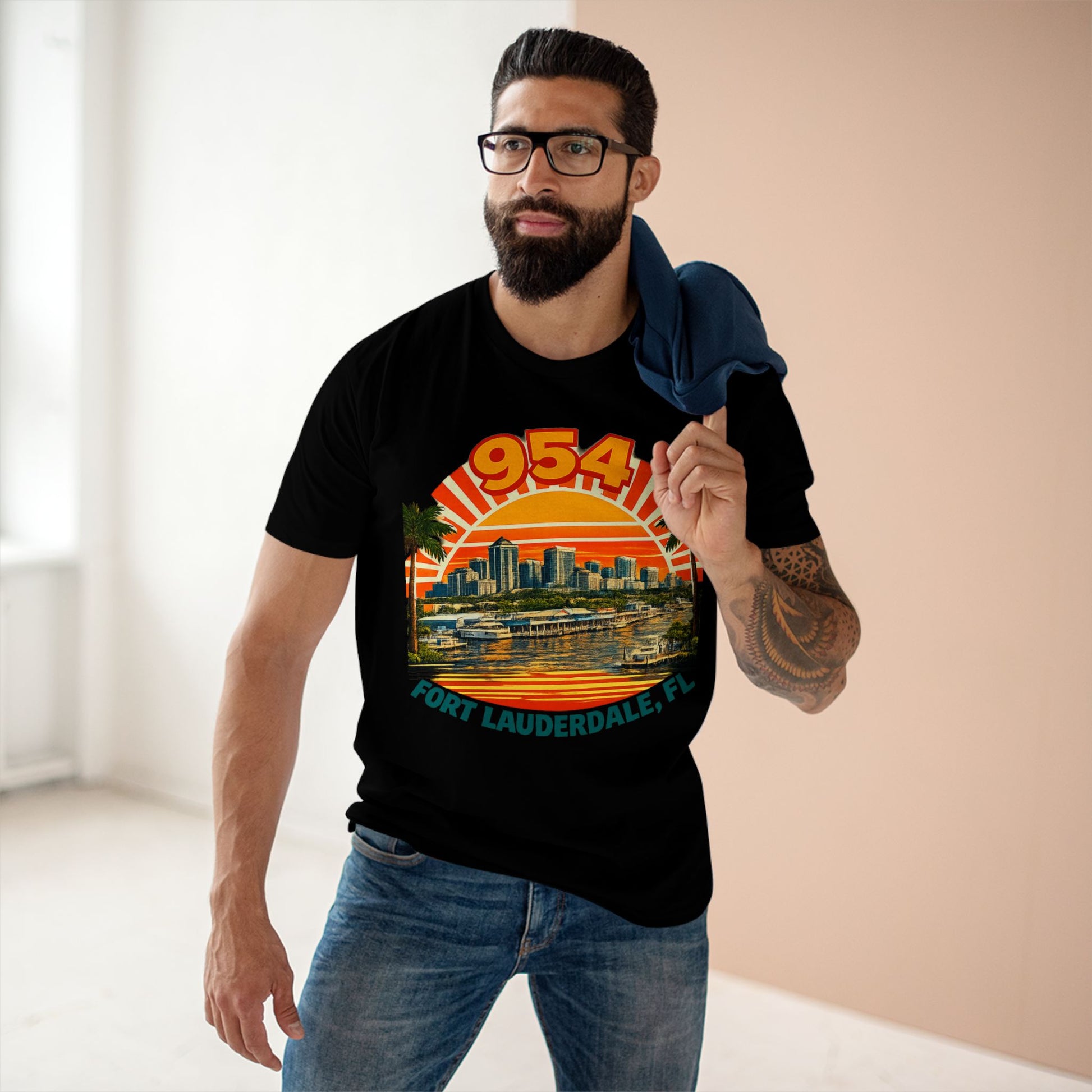 Fort Lauderdale 954 Shirt, Premium AS Colour, Vintage Florida Skyline Shirt, Retro Broward County Graphic Tee, Luxury Travel Style T-Shirt.