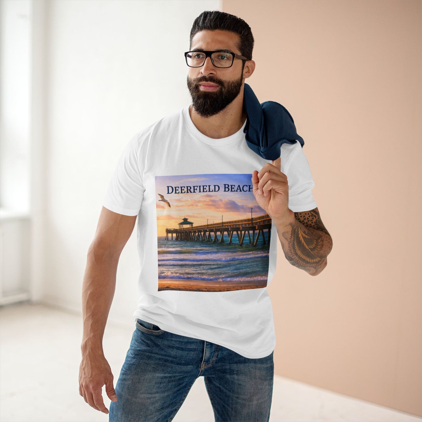 Deerfield Beach Florida Shirt Coastal Graphic Tee with Pier Artwork South Florida Ocean Beach Gift for Locals Travelers and Sea Lovers.