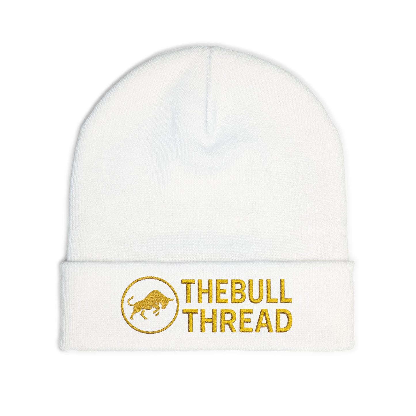 Premium Embroidered Knit Beanie - Gold Logo Knit Hat by TheBullThread