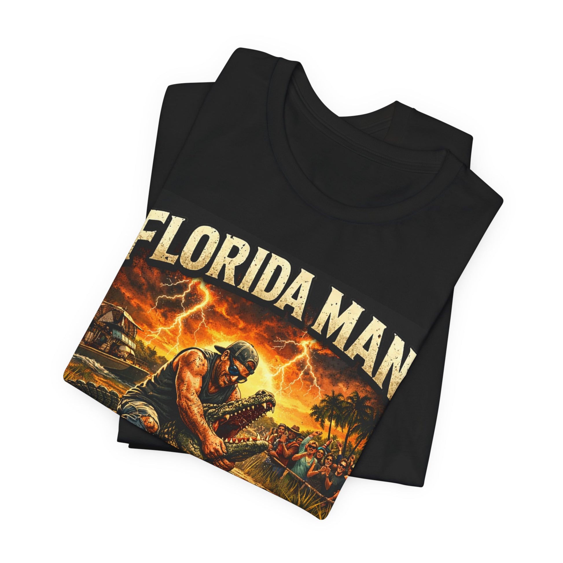 Florida Man Alligator Wrestling Shirt, Funny Florida Meme Tee, Gator Wrestler Graphic T-Shirt, Everglades Swamp Humor Shirt.