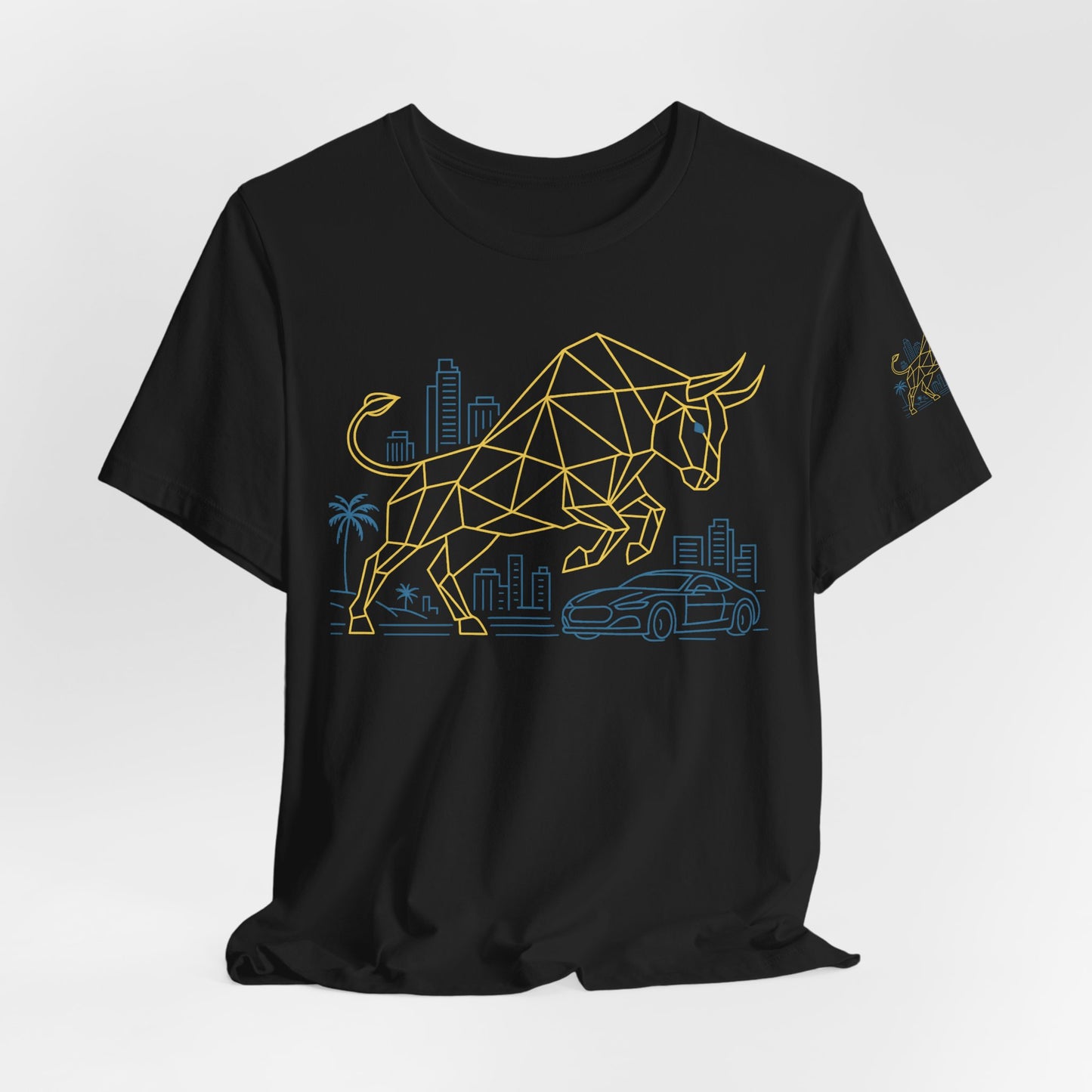 Premium Crypto T-Shirt - Bullish Freedom Gold & Blue Bull Print by TheBullThread