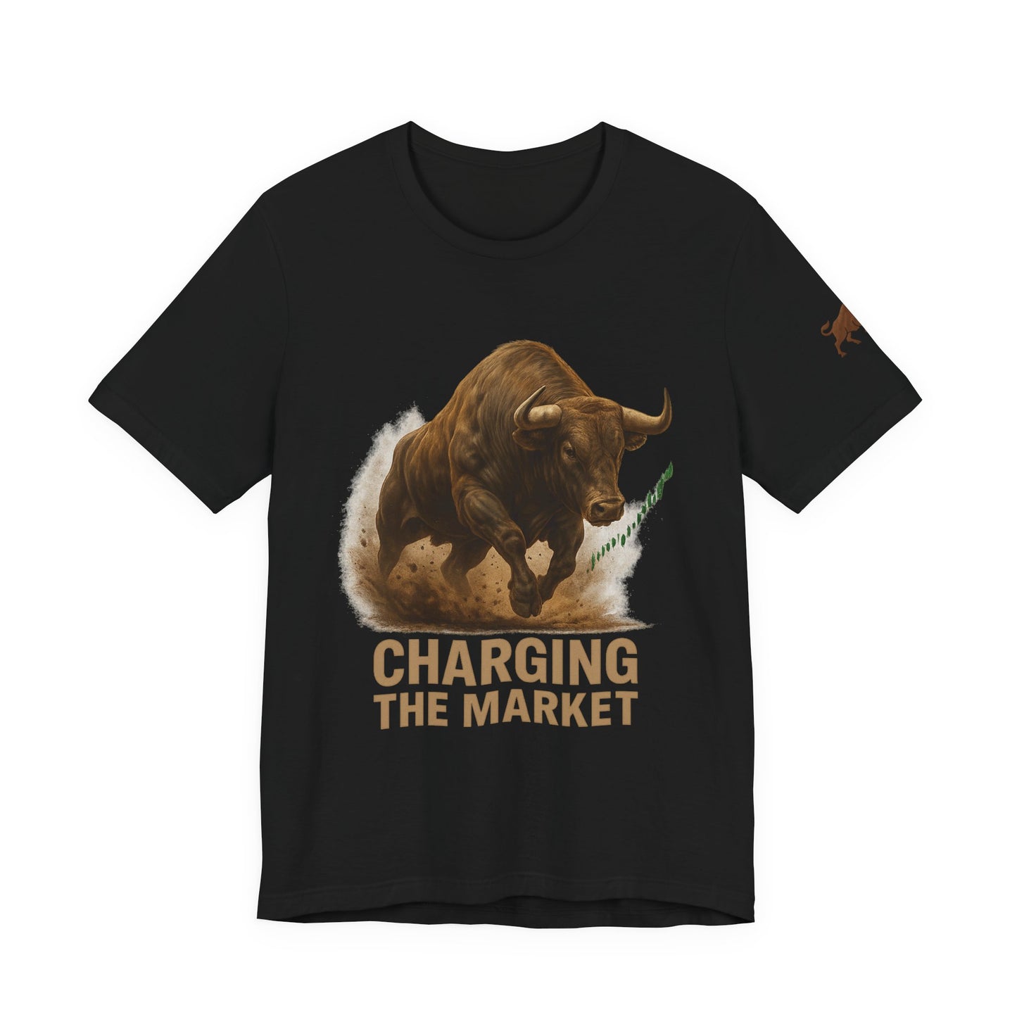 Premium Crypto Trading Tee - Charging the Market Brown Fur Bull Graphic by TheBullThread