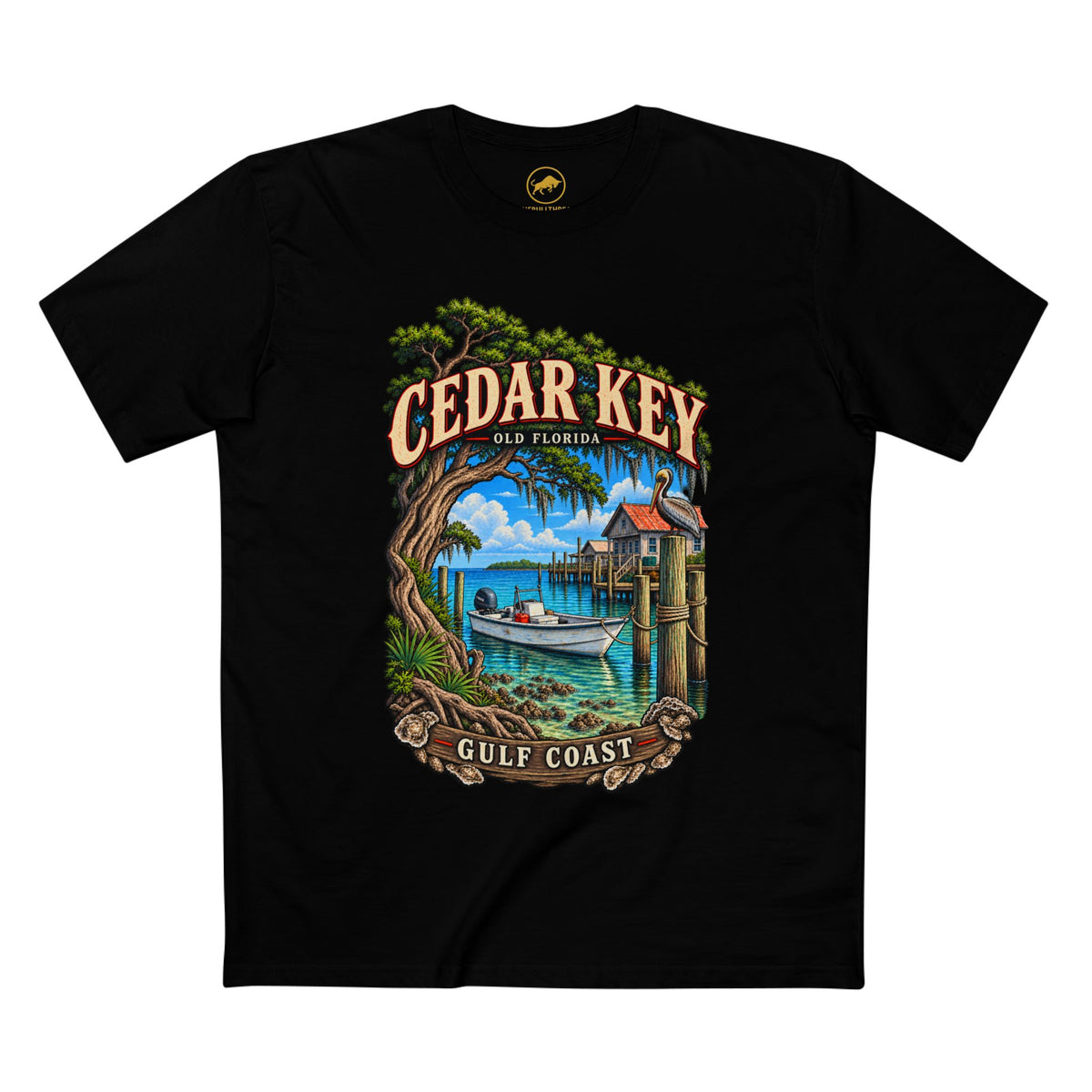 Cedar Key Florida Shirt, Old Florida Gulf Coast Tee, Coastal Fishing Village Pelican Boating Gift.