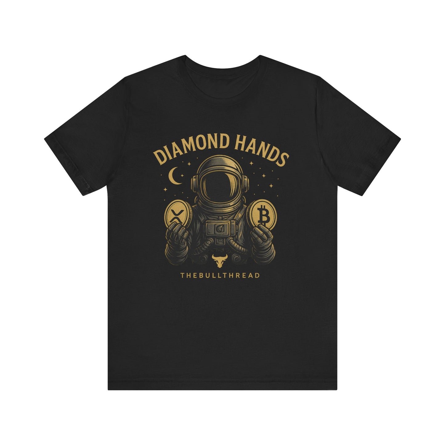 Premium Space Crypto T-Shirt – Bitcoin XRP Astronaut Diamond Hands Design by TheBullThread