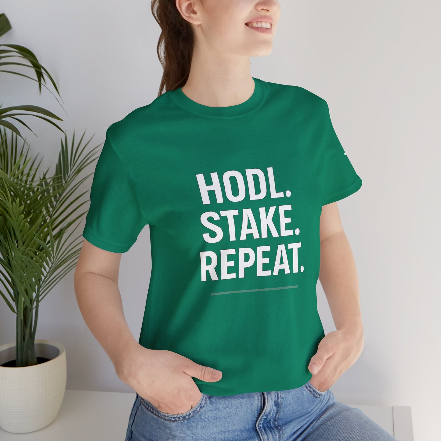 Premium Crypto Tee – HODL Stake Repeat Minimalist Streetwear by TheBullThread