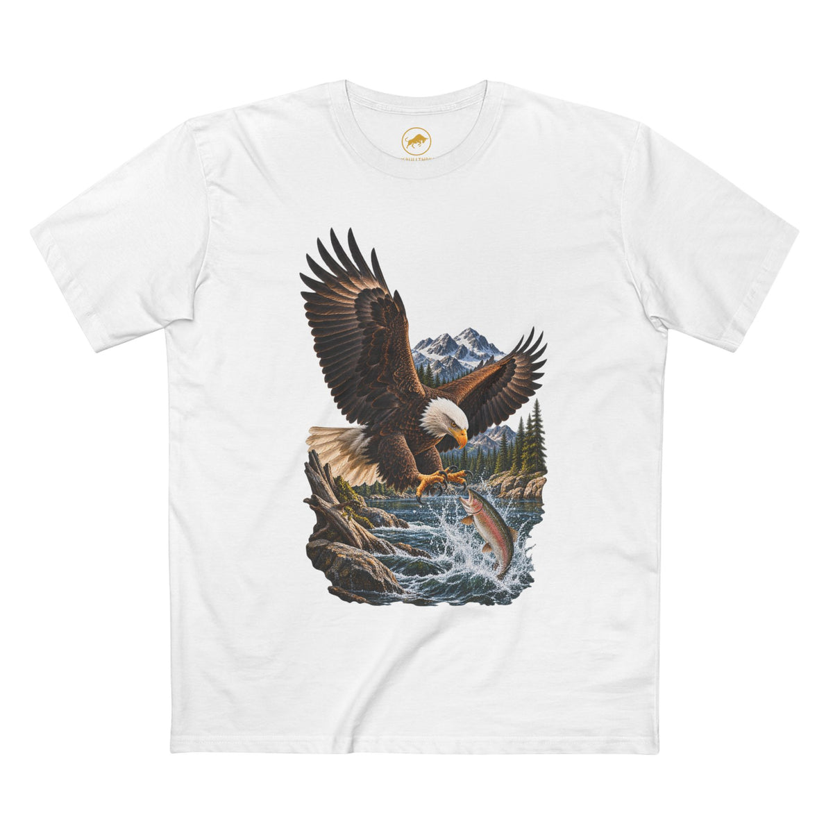 Bald Eagle Fishing Shirt, Rainbow Trout Wildlife Tee, Mountain River Nature Graphic, Angler Gift.