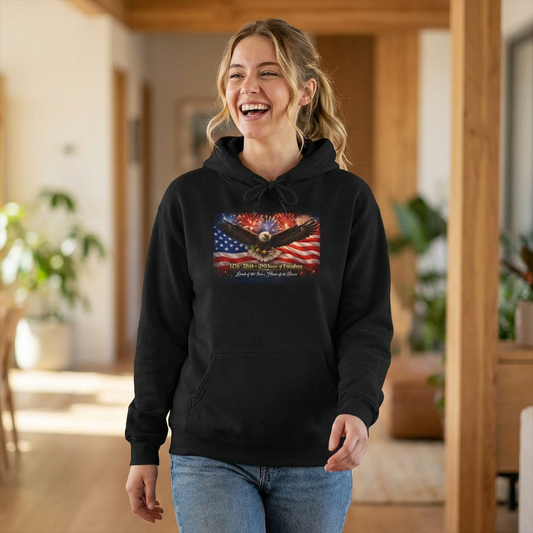 USA 250th Anniversary Hoodie - Patriotic Eagle & Flag Design, Premium Black Hoodie, Independence Day Gift