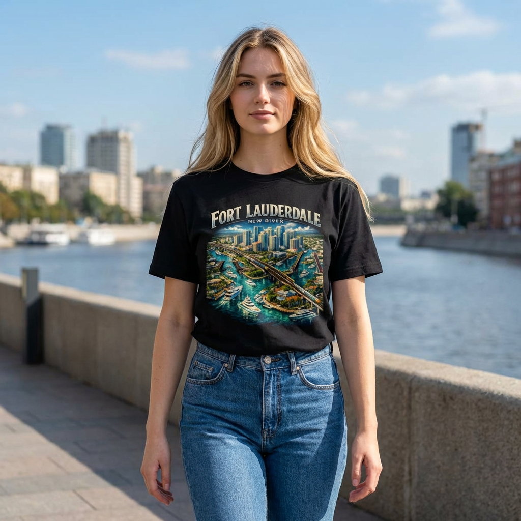 Fort Lauderdale New River Shirt, Premium Florida Skyline Tee, Las Olas Bridge Graphic T-Shirt, Coastal Yacht City Shirt.