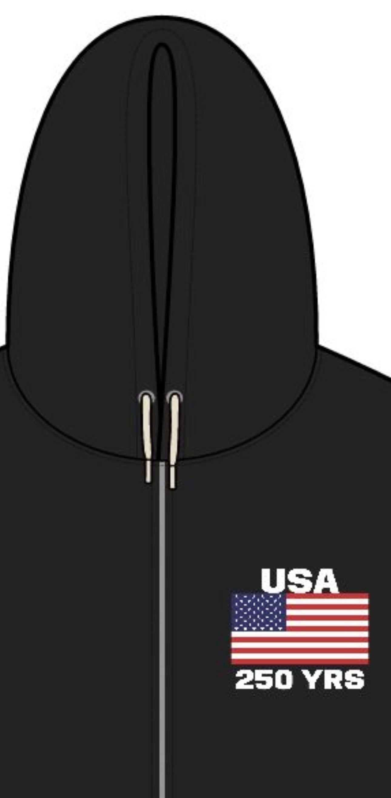 USA 250 YRS Embroidered Full Zip Hoodie, Patriotic Flag Zip Up Jacket, 4th of July Black Hoodie, America 250 Year Hoodie.