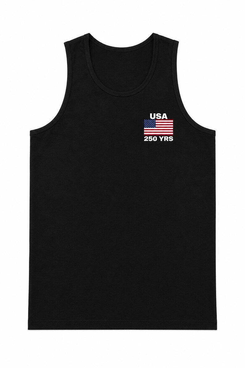 USA 250 Years Premium Embroidered Tank Top Shirt | Patriotic American Flag | 1776-2026 USA Anniversary Tank.
