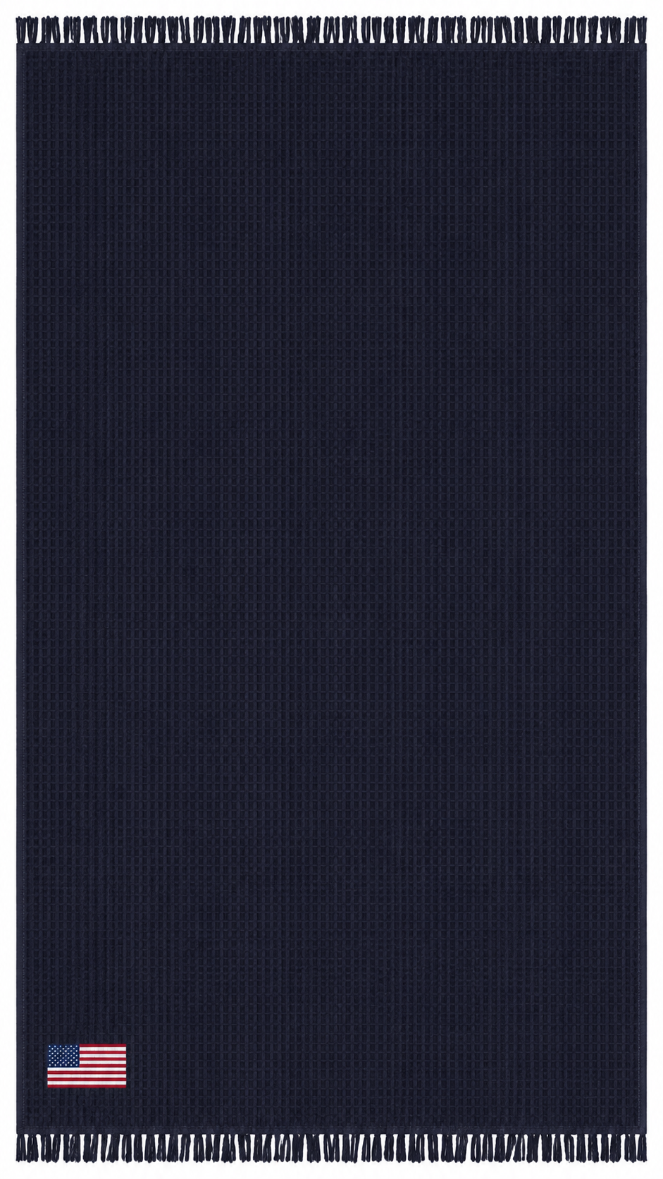 USA Premium Navy Throw Blanket - America Premium Waffle Throw - Embroidered USA Flag Cotton Blanket - Luxury Americana Home Decor