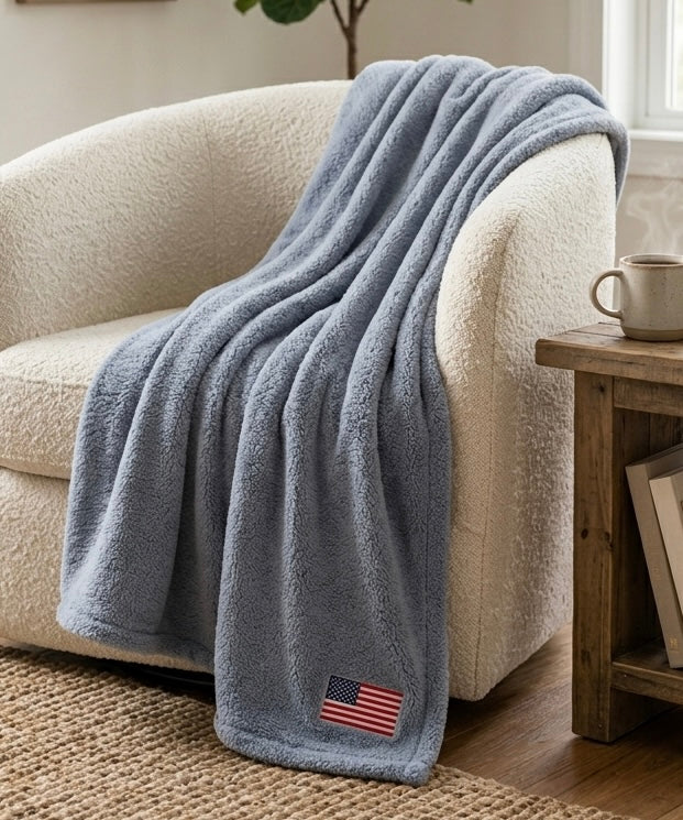 USA Flag Embroidered Blanket, American Flag Throw Blanket, Premium Plush Throw, Patriotic Home, Veteran Gift, Military Gift, Navy Blanket