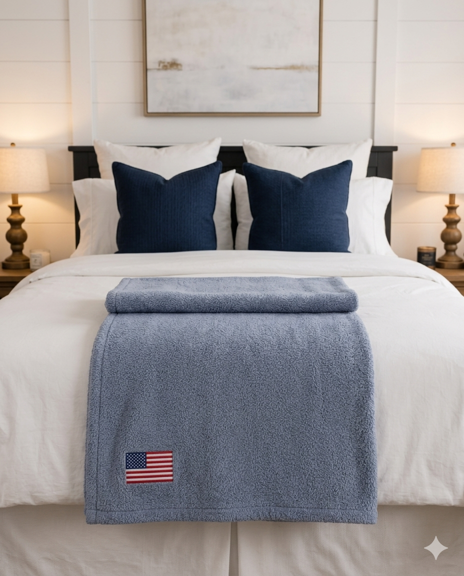 USA Flag Embroidered Blanket, American Flag Throw Blanket, Premium Plush Throw, Patriotic Home, Veteran Gift, Military Gift, Navy Blanket