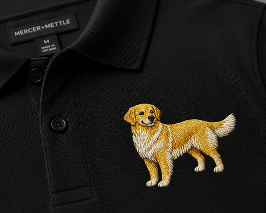 Golden Retriever Dog Premium Polo, Premium Embroidered Mercer+Mettle Polo, Golf Shirt, Dog Lover Gift, Performance Polo, Black Polo.