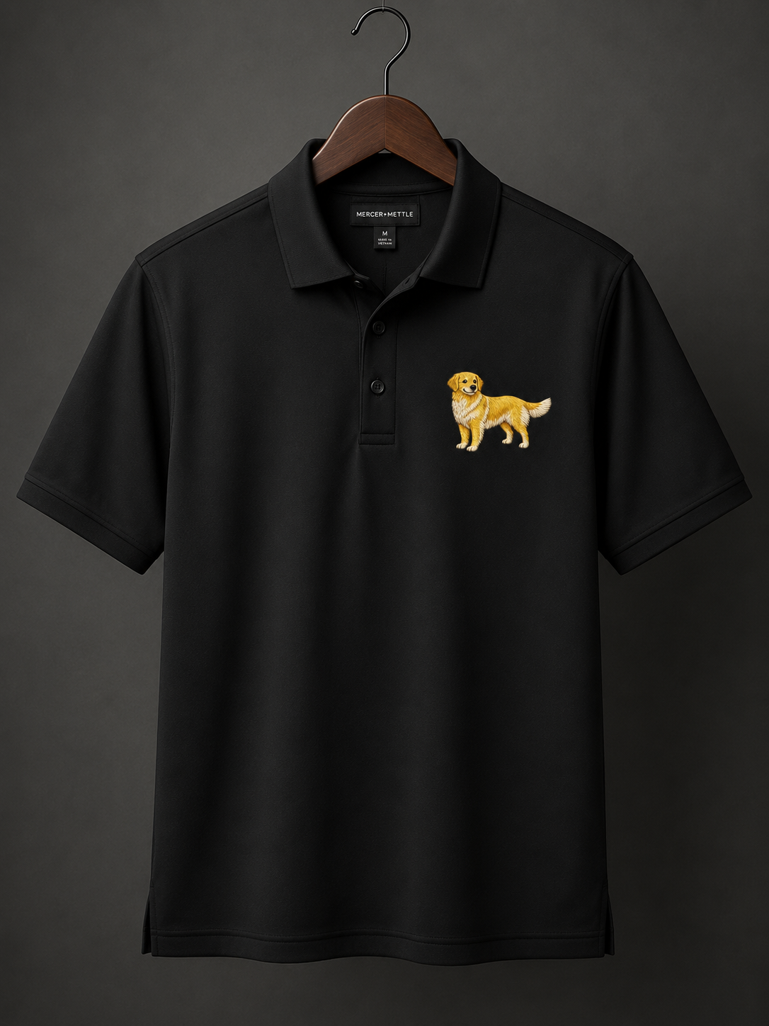 Golden Retriever Dog Premium Polo, Premium Embroidered Mercer+Mettle Polo, Golf Shirt, Dog Lover Gift, Performance Polo, Black Polo.