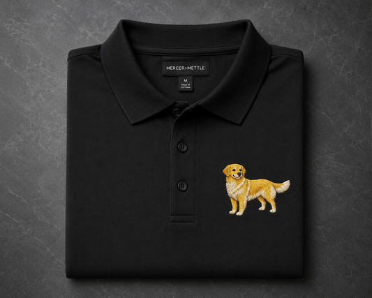 Golden Retriever Dog Premium Polo, Premium Embroidered Mercer+Mettle Polo, Golf Shirt, Dog Lover Gift, Performance Polo, Black Polo.