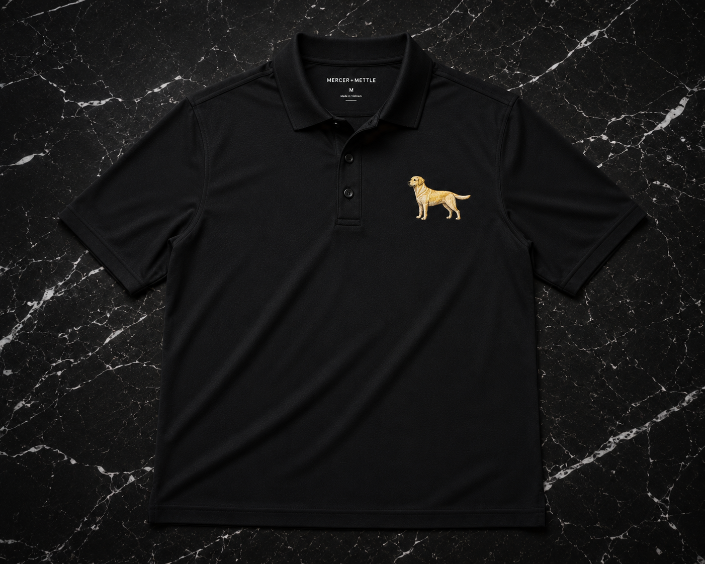 Labrador Dog Premium Polo | Premium Embroidered Mercer+Mettle Polo | Black Performance Golf Shirt | Labrador Retriever Gift | Dog Lover Polo.
