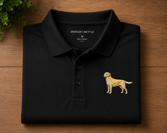 Labrador Dog Premium Polo | Premium Embroidered Mercer+Mettle Polo | Black Performance Golf Shirt | Labrador Retriever Gift | Dog Lover Polo.