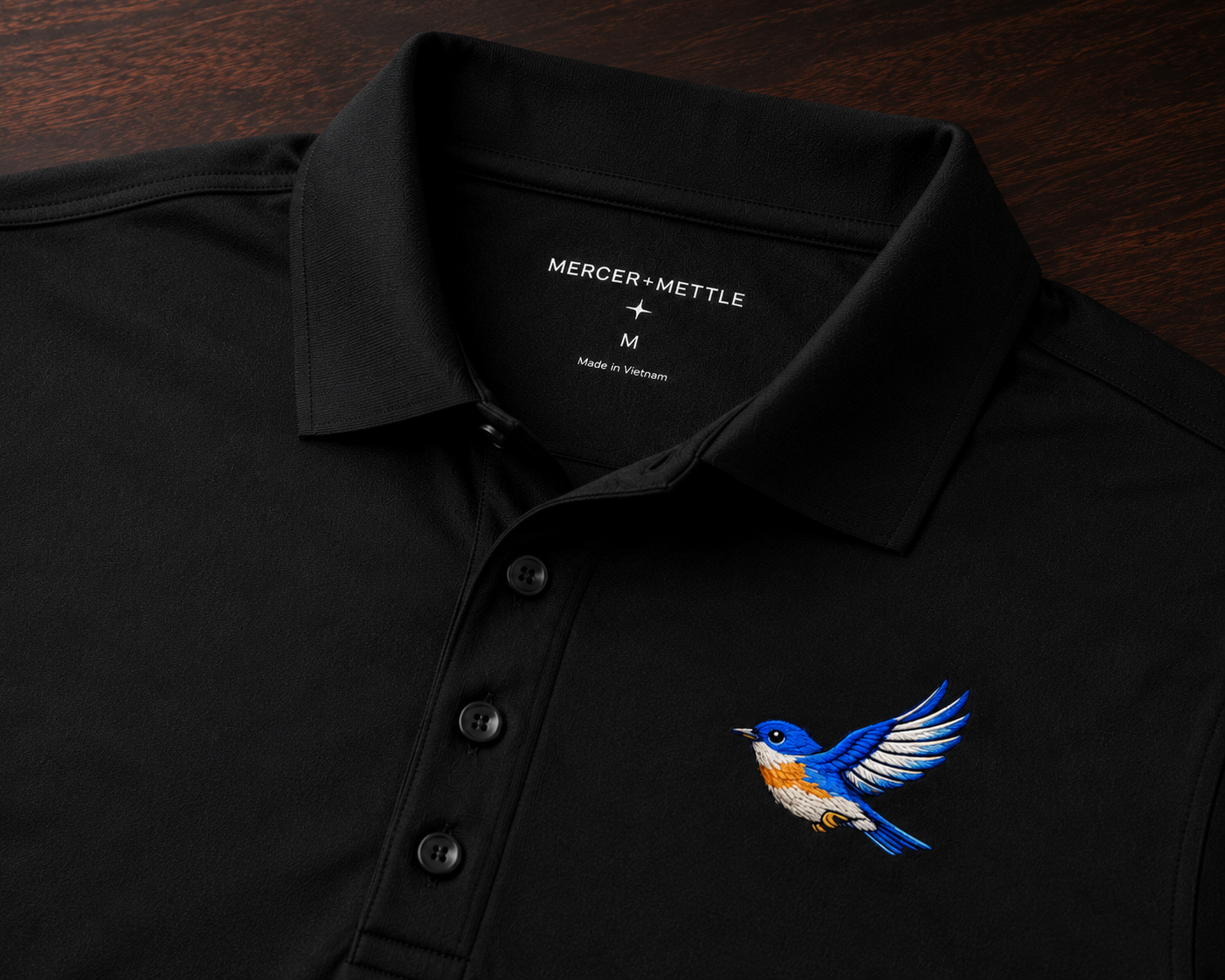Premium Eastern Bluebird Embroidered Mercer + Mettle Performance Golf Polo Luxury Bird Lover Polo | Nature Inspired Country Club Golf Shirt.