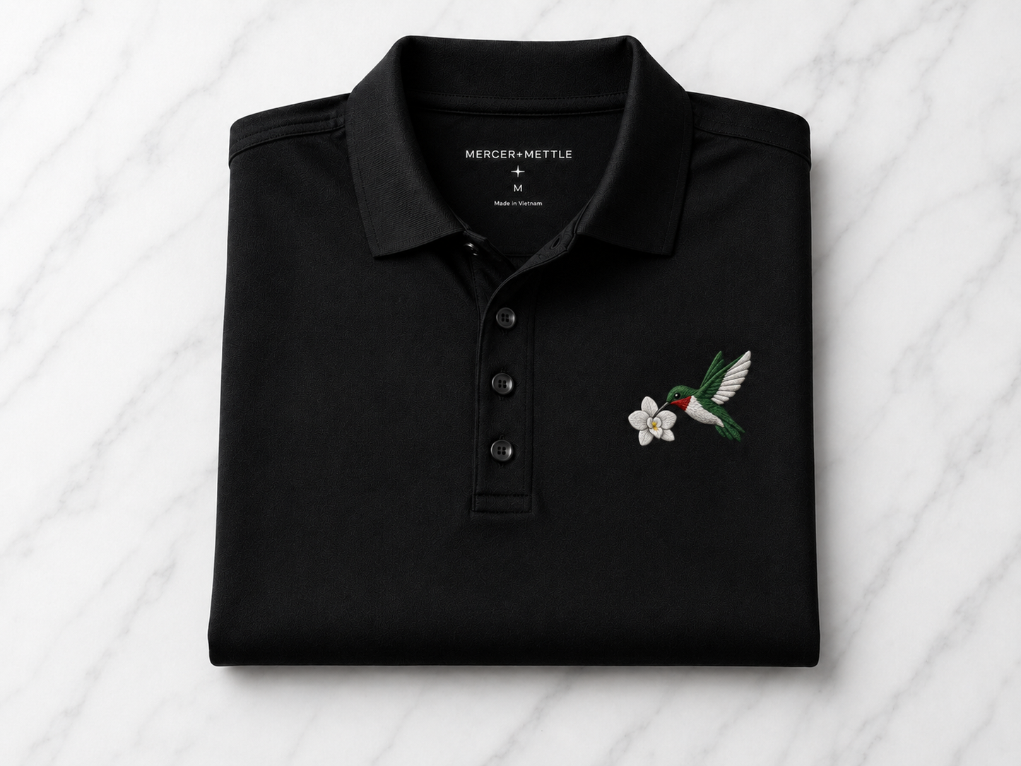 Hummingbird Premium Polo, Bird Polo, Mercer + Mettle Performance Polo, Ruby-Throated Hummingbird Embroidered Golf Shirt, Gift.