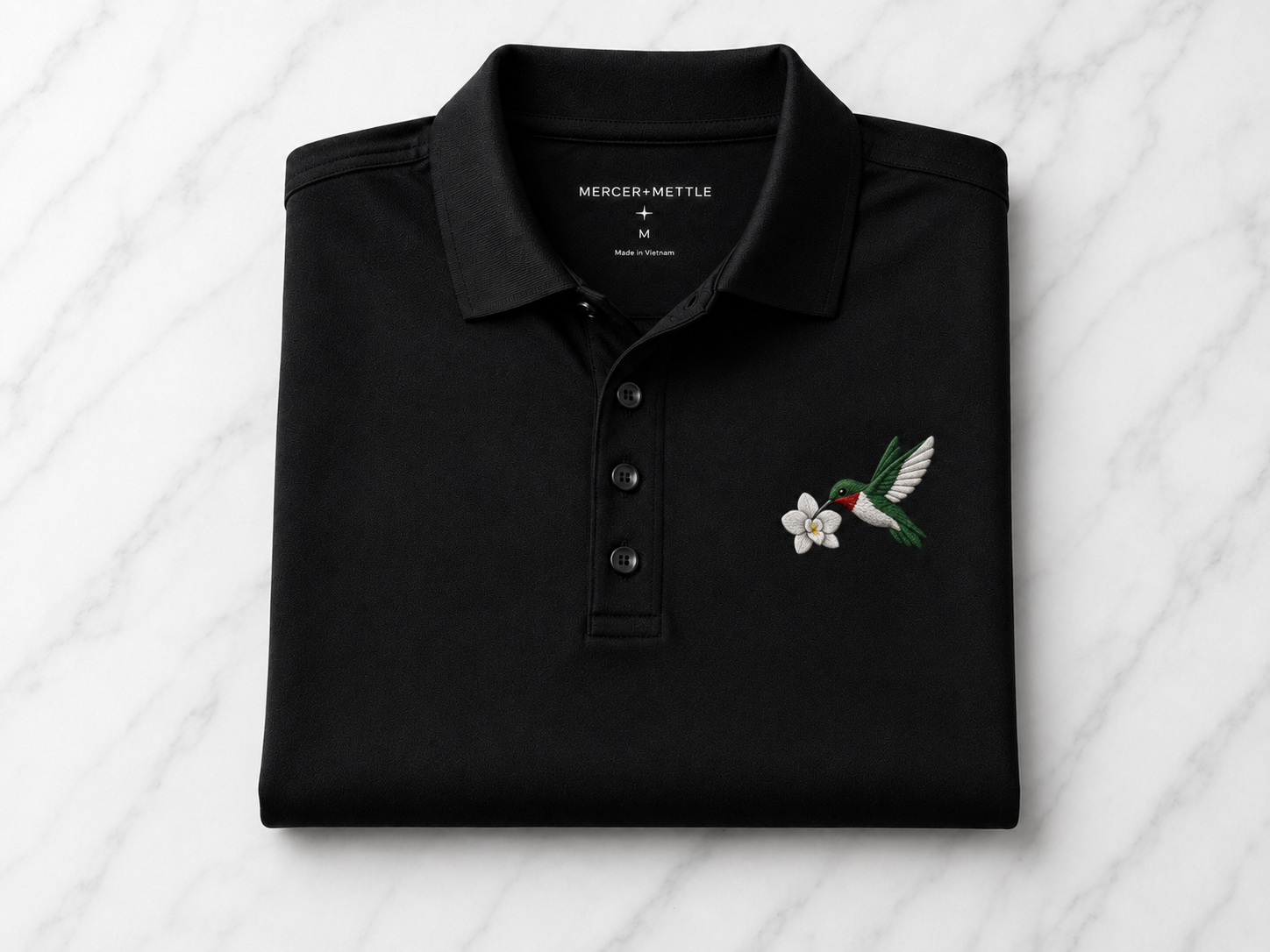 Hummingbird Premium Polo, Bird Polo, Mercer + Mettle Performance Polo, Ruby-Throated Hummingbird Embroidered Golf Shirt, Gift.