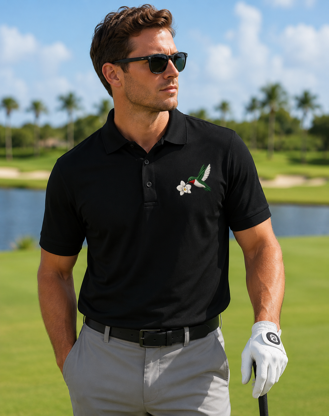 Hummingbird Premium Polo, Bird Polo, Mercer + Mettle Performance Polo, Ruby-Throated Hummingbird Embroidered Golf Shirt, Gift.