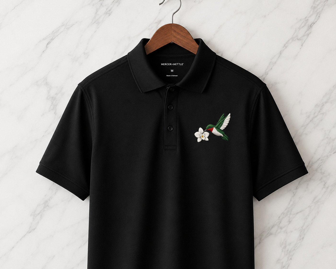 Hummingbird Premium Polo, Bird Polo, Mercer + Mettle Performance Polo, Ruby-Throated Hummingbird Embroidered Golf Shirt, Gift.