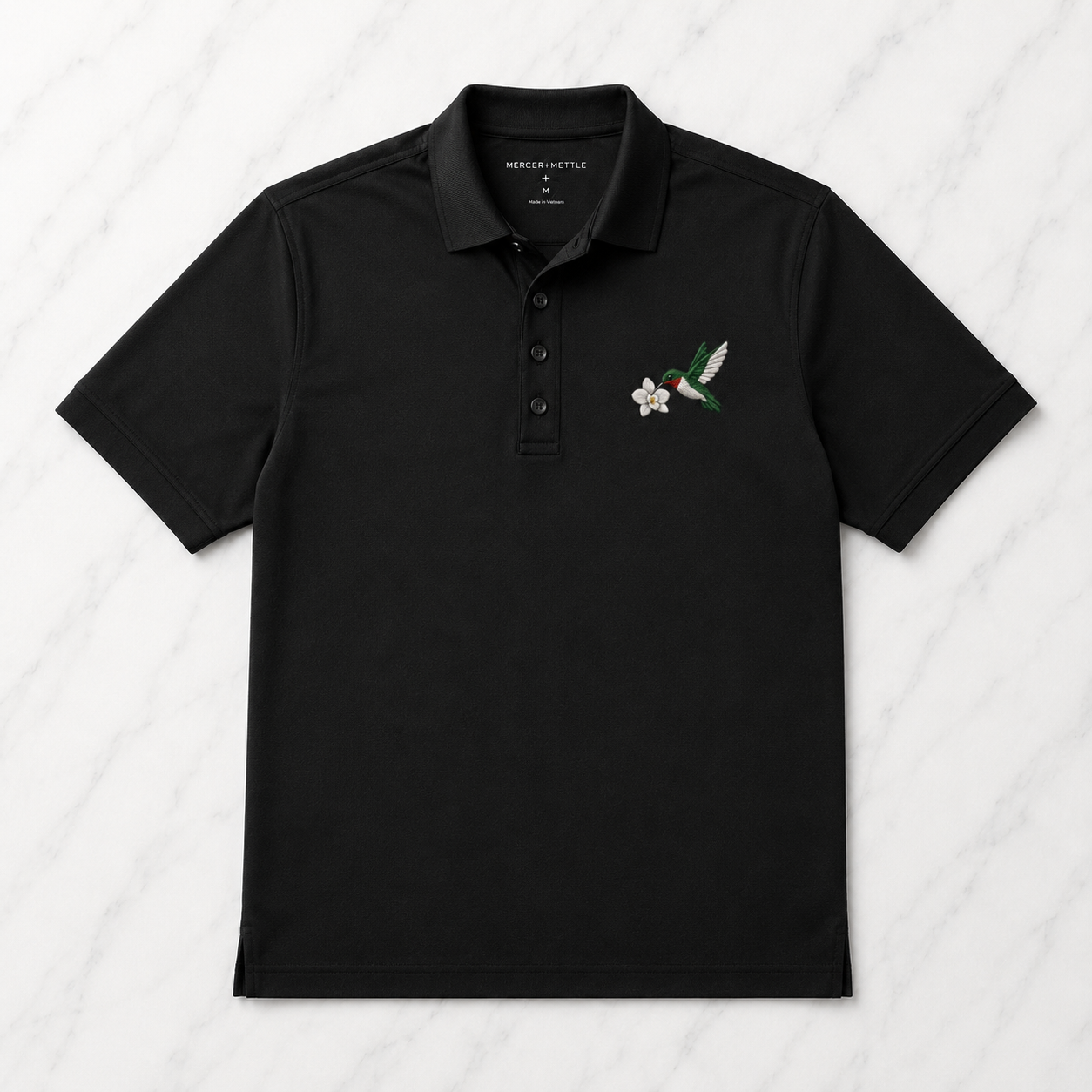 Hummingbird Premium Polo, Bird Polo, Mercer + Mettle Performance Polo, Ruby-Throated Hummingbird Embroidered Golf Shirt, Gift.
