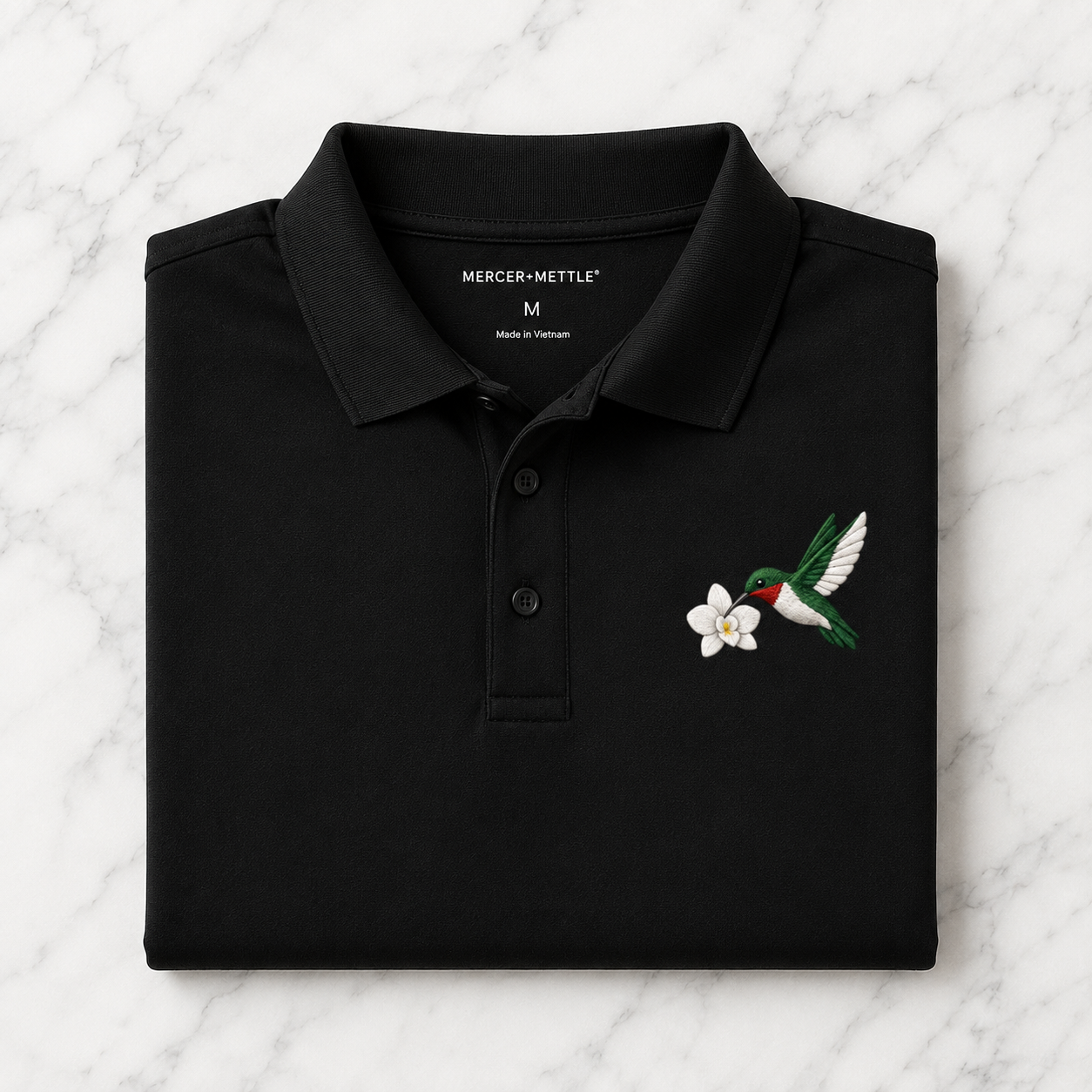 Hummingbird Premium Polo, Bird Polo, Mercer + Mettle Performance Polo, Ruby-Throated Hummingbird Embroidered Golf Shirt, Gift.