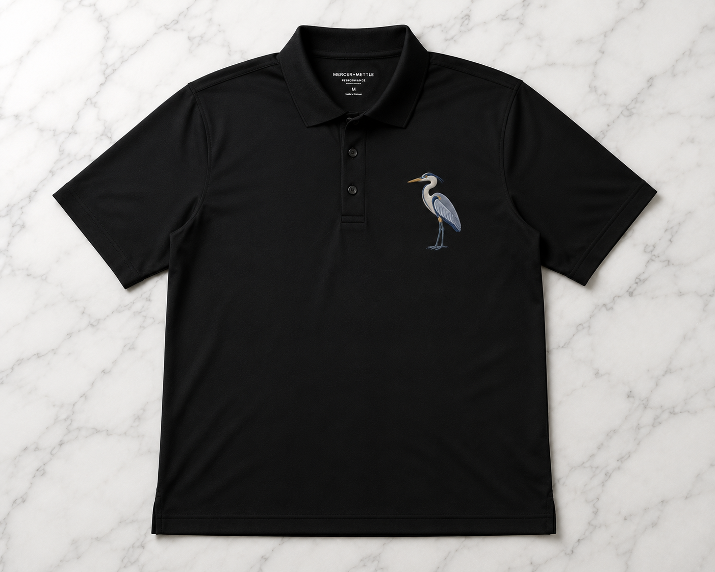 Great Blue Heron Premium Polo, Bird Polo, Mercer + Mettle Performance Golf Shirt, Embroidered Coastal Wildlife Polo, Lover Gift.