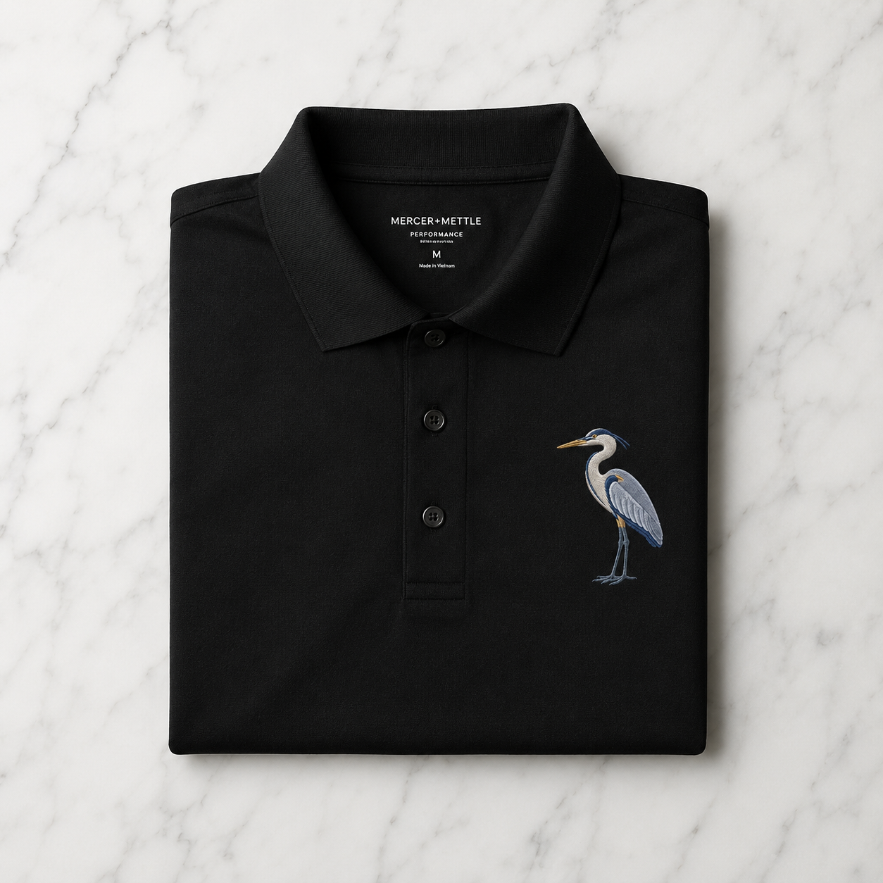 Great Blue Heron Premium Polo, Bird Polo, Mercer + Mettle Performance Golf Shirt, Embroidered Coastal Wildlife Polo, Lover Gift.