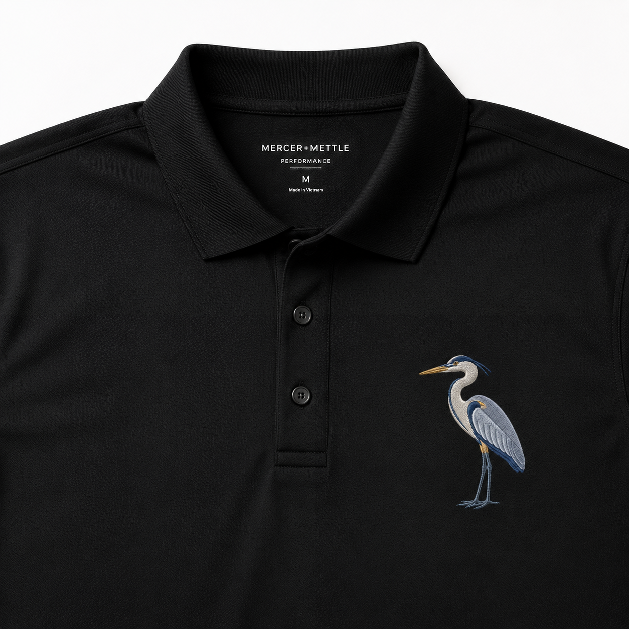 Great Blue Heron Premium Polo, Bird Polo, Mercer + Mettle Performance Golf Shirt, Embroidered Coastal Wildlife Polo, Lover Gift.